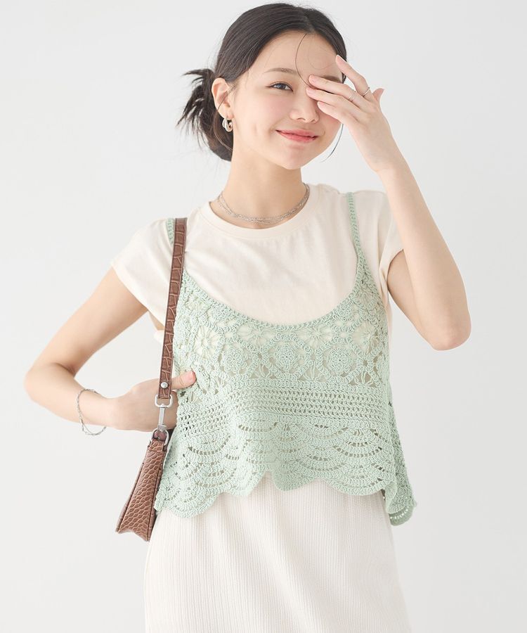 earth music&ecology「SET2点 クロシェキャミソール+ノースリーブプルオーバー」|Tシャツ・カットソー|Light Khaki