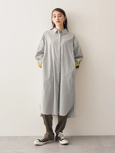 Editt by YECCA VECCA「リブMIXストライプシャツワンピース」|ワンピース|