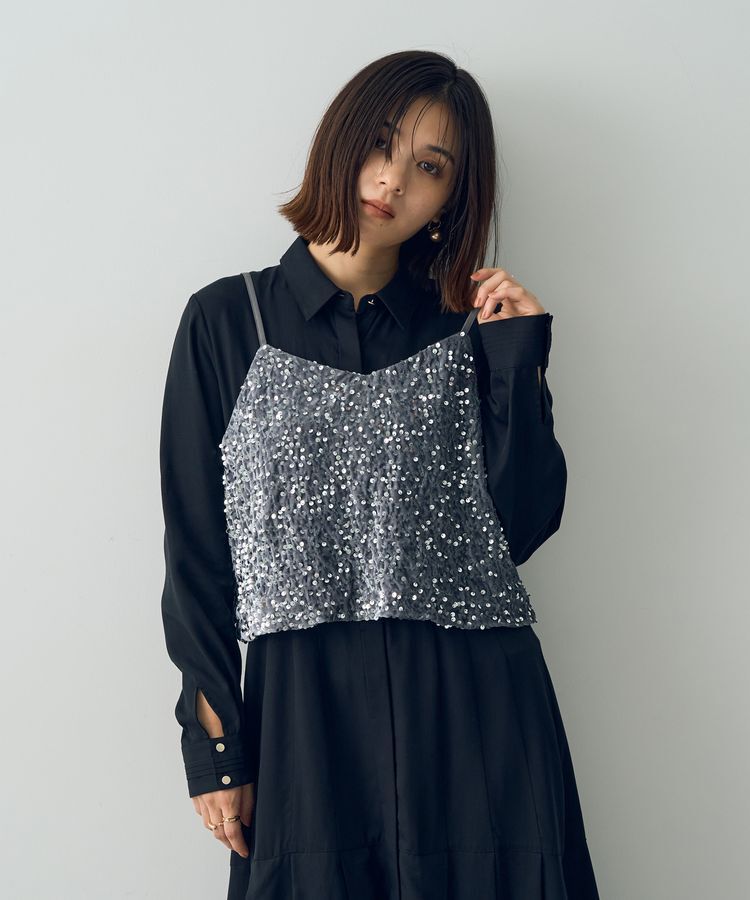 YECCA VECCA「ベロアスパンコールオーバーキャミ」|インナー|Gray
