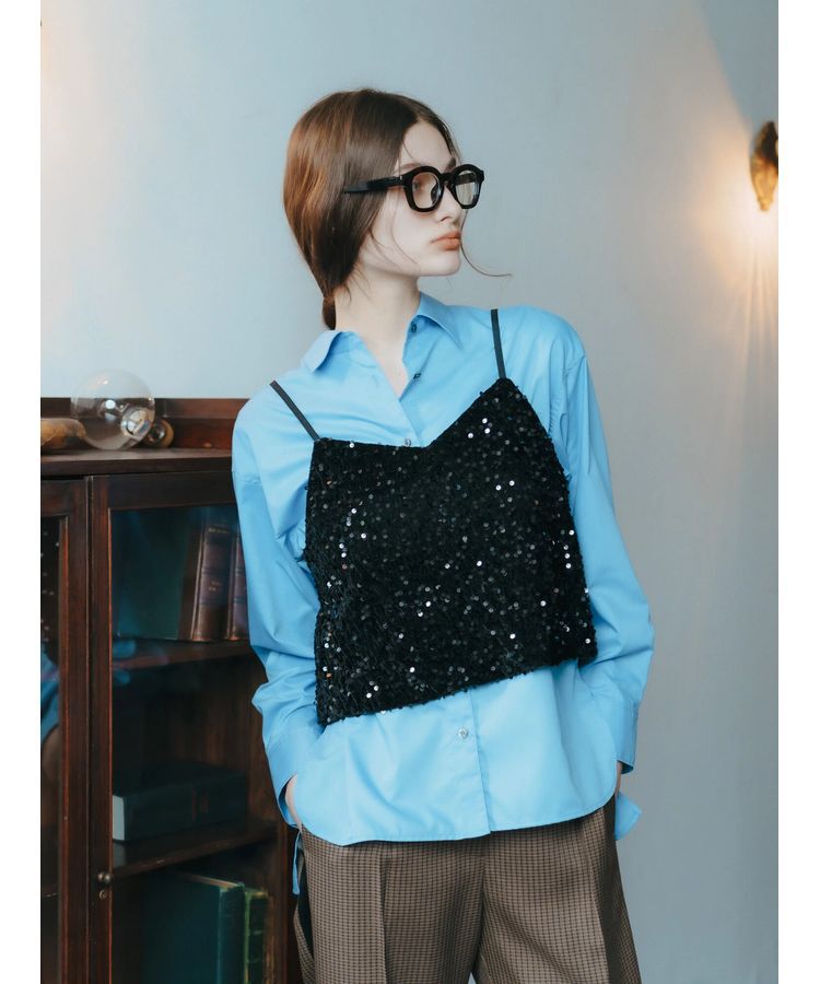 YECCA VECCA「ベロアスパンコールオーバーキャミ」|インナー|Black