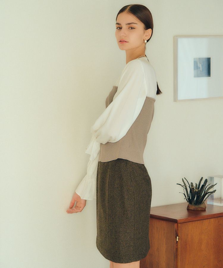 YECCA VECCA「ツイードパイピングスカート」|タイト|