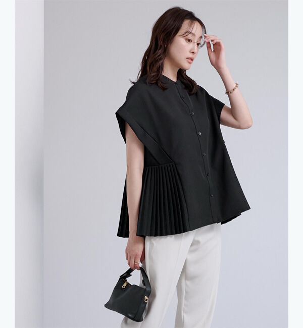 ur's「ダブルカフスヘムプリーツシャツ」|シャツ・ブラウス|ブラック