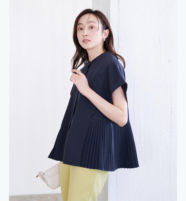 ur's「ダブルカフスヘムプリーツシャツ」|シャツ・ブラウス|ネイビー