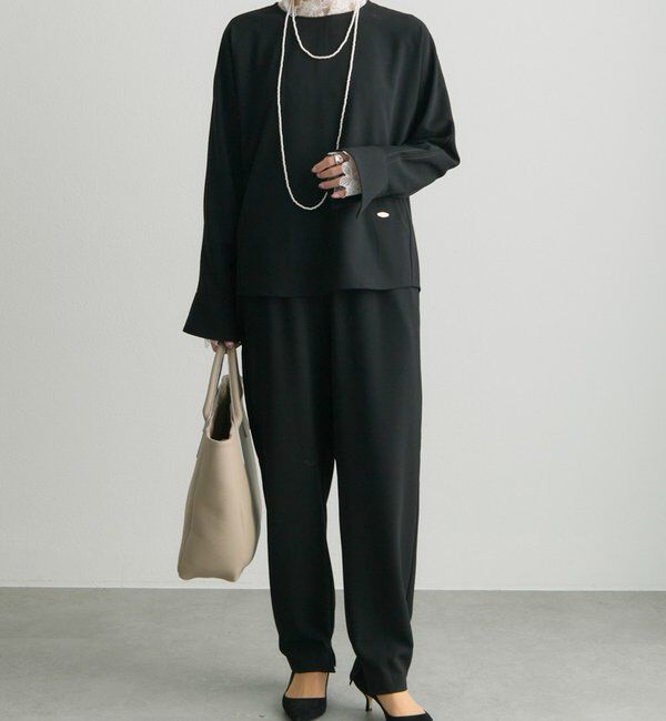  「【Du noir】ハンド風ステッチストレッチジョーゼットプルオーバー」|プルオーバー|