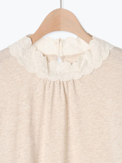 Samansa Mos2「【保湿加工】襟レースギャザーカットソー」|Tシャツ・カットソー|