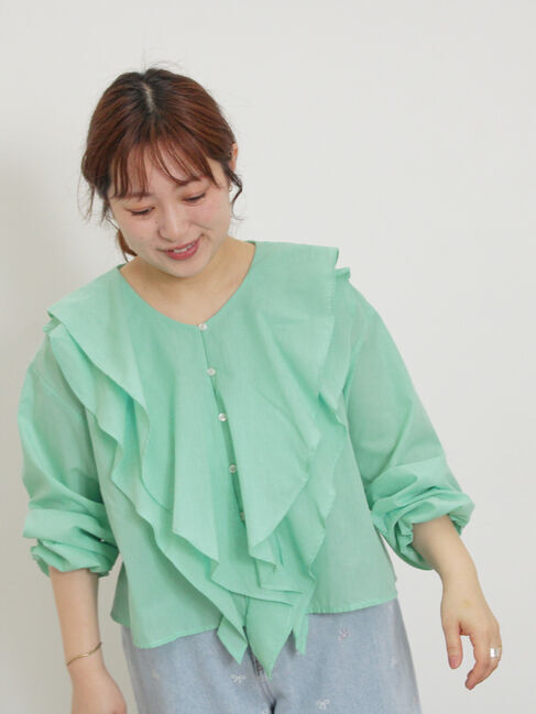 Samansa Mos2「フレアカラーブラウス」|シャツ・ブラウス|グリーン