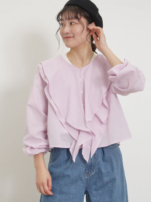 Samansa Mos2「フレアカラーブラウス」|シャツ・ブラウス|ピンク