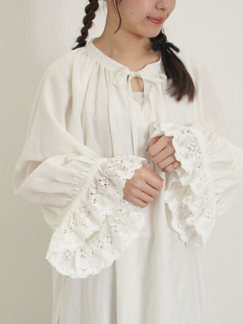 Samansa Mos2「袖口レーススキッパーチュニックブラウス」|シャツ・ブラウス|オフホワイト