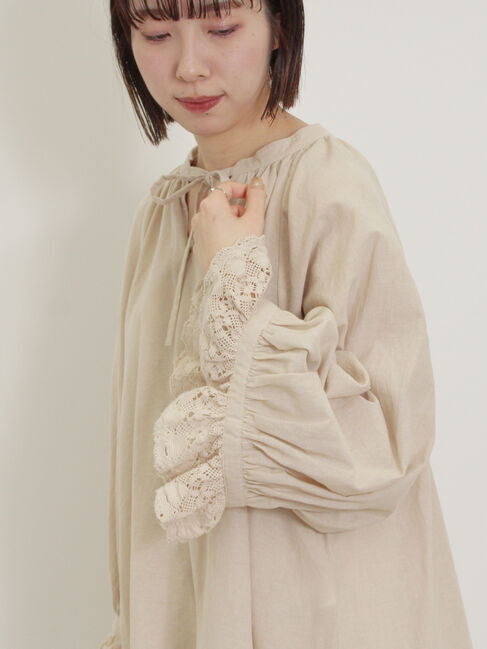 Samansa Mos2「袖口レーススキッパーチュニックブラウス」|シャツ・ブラウス|