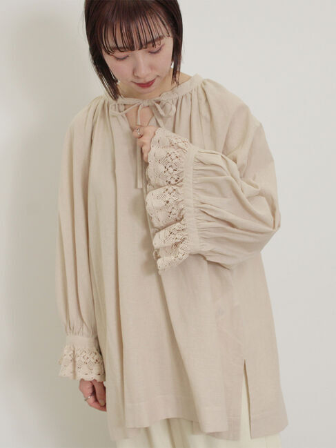 Samansa Mos2「袖口レーススキッパーチュニックブラウス」|シャツ・ブラウス|