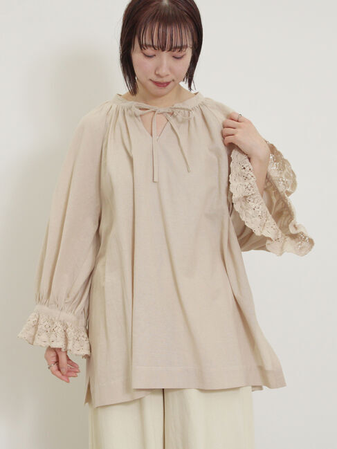 Samansa Mos2「袖口レーススキッパーチュニックブラウス」|シャツ・ブラウス|
