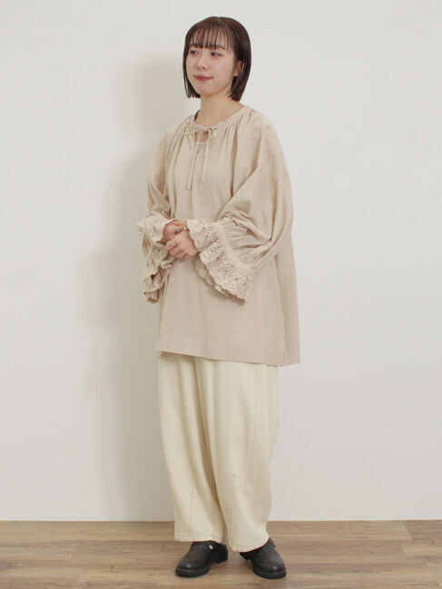 Samansa Mos2「袖口レーススキッパーチュニックブラウス」|シャツ・ブラウス|