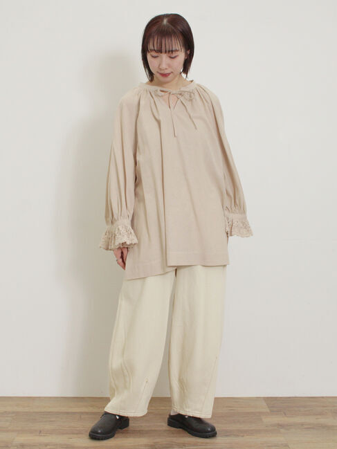 Samansa Mos2「袖口レーススキッパーチュニックブラウス」|シャツ・ブラウス|