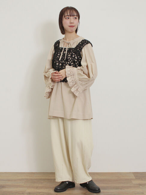 Samansa Mos2「袖口レーススキッパーチュニックブラウス」|シャツ・ブラウス|