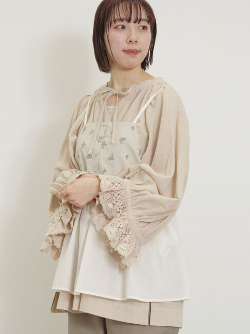 Samansa Mos2「袖口レーススキッパーチュニックブラウス」|シャツ・ブラウス|
