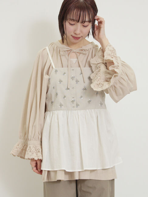 Samansa Mos2「袖口レーススキッパーチュニックブラウス」|シャツ・ブラウス|