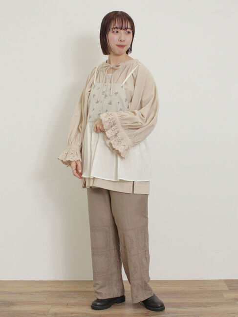 Samansa Mos2「袖口レーススキッパーチュニックブラウス」|シャツ・ブラウス|