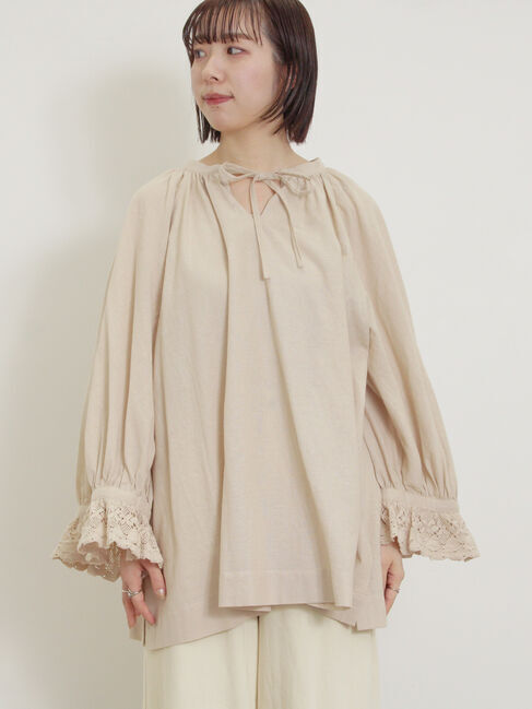 Samansa Mos2「袖口レーススキッパーチュニックブラウス」|シャツ・ブラウス|