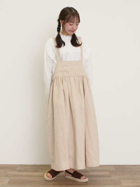 Samansa Mos2「【Cross&times;Linen】ジャンスカ」|ワンピース|ベージュ