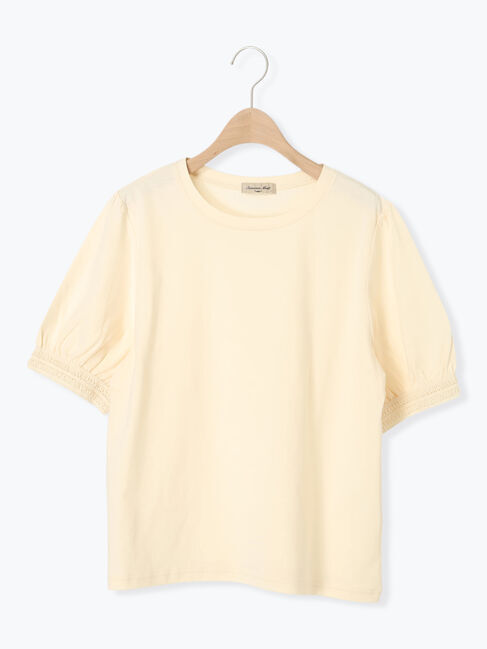 Samansa Mos2「【汗染み防止】袖口レースパフスリーブTシャツ」|Tシャツ・カットソー|
