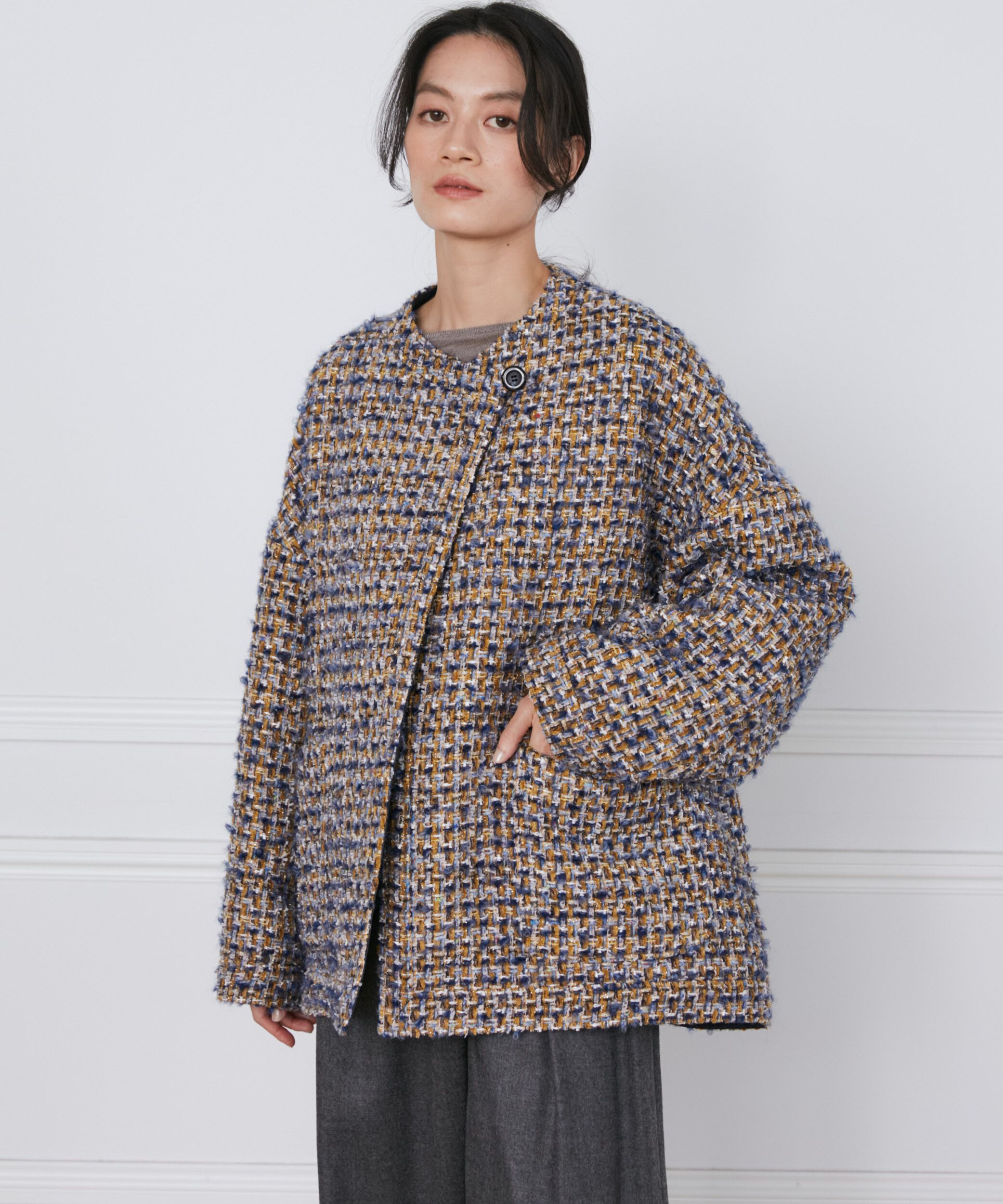 INED「TOURNIERツィードハーフコート《la veille by SUPERIOR CLOSET》」|ピーコート|イエロー