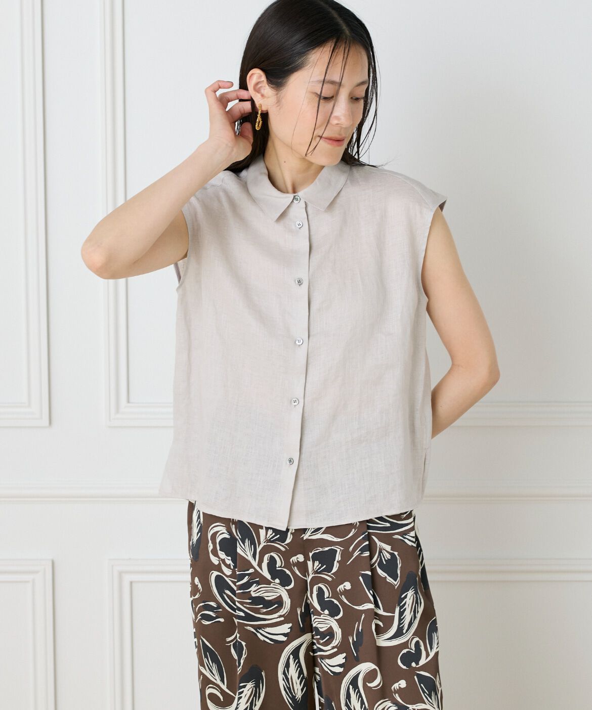 INED「リネンフレンチスリーブシャツブラウス」|シャツ・ブラウス|グレーベージ 3