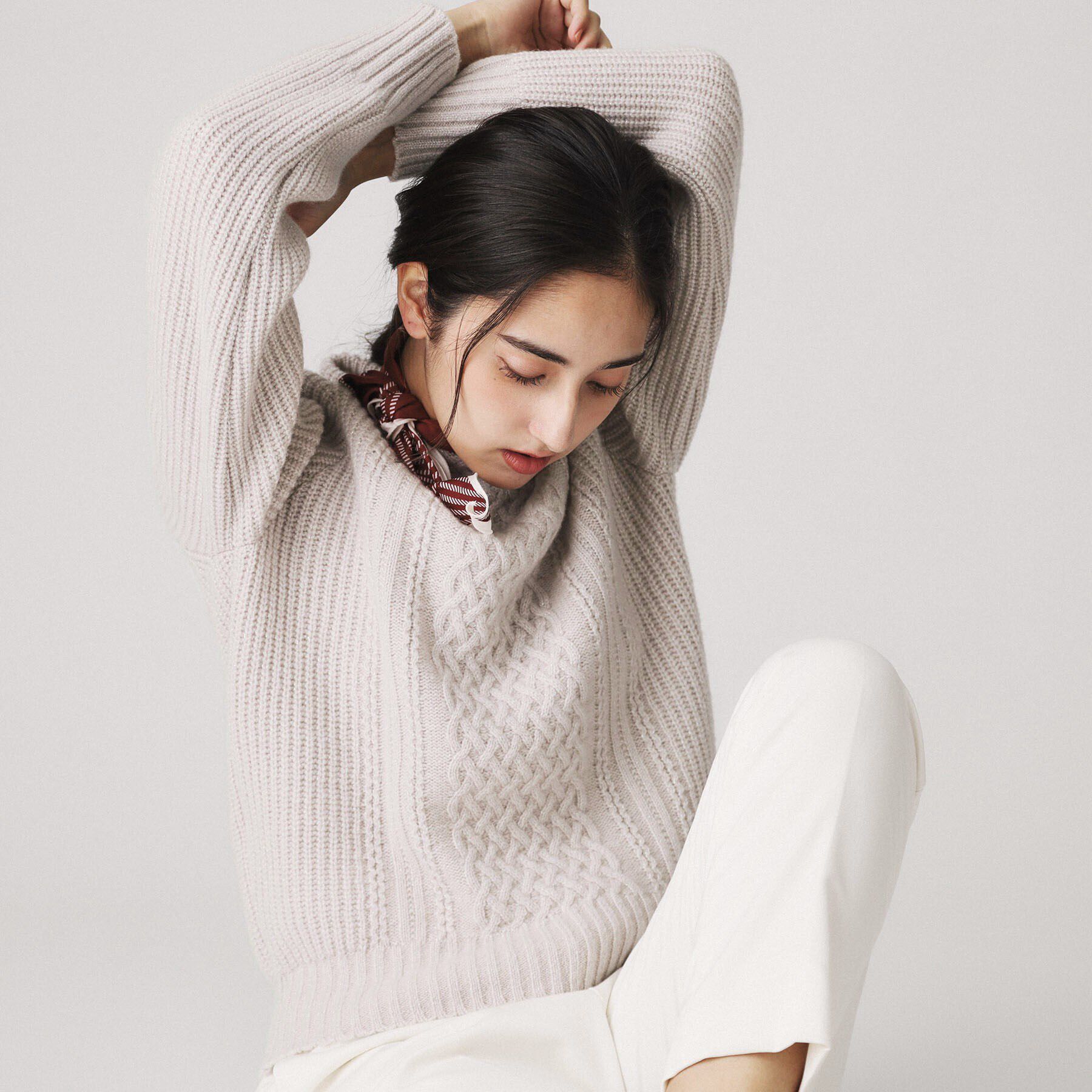 COUP DE CHANCE「【洗える／日本製】カジュアル過ぎない！大人のケーブルニットプルオーバー」|ニット・セーター|ライトグレー(011