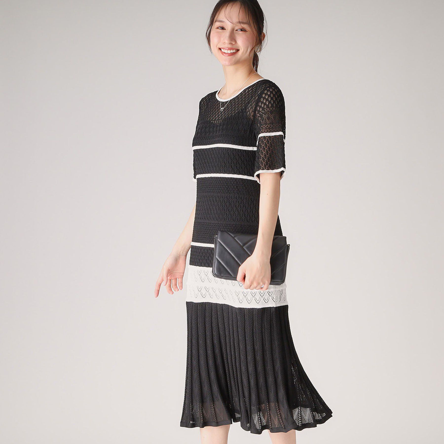 COUP DE CHANCE「【洗える／日本製】レース編みニットドレス」|ワンピース|ブラック(519)