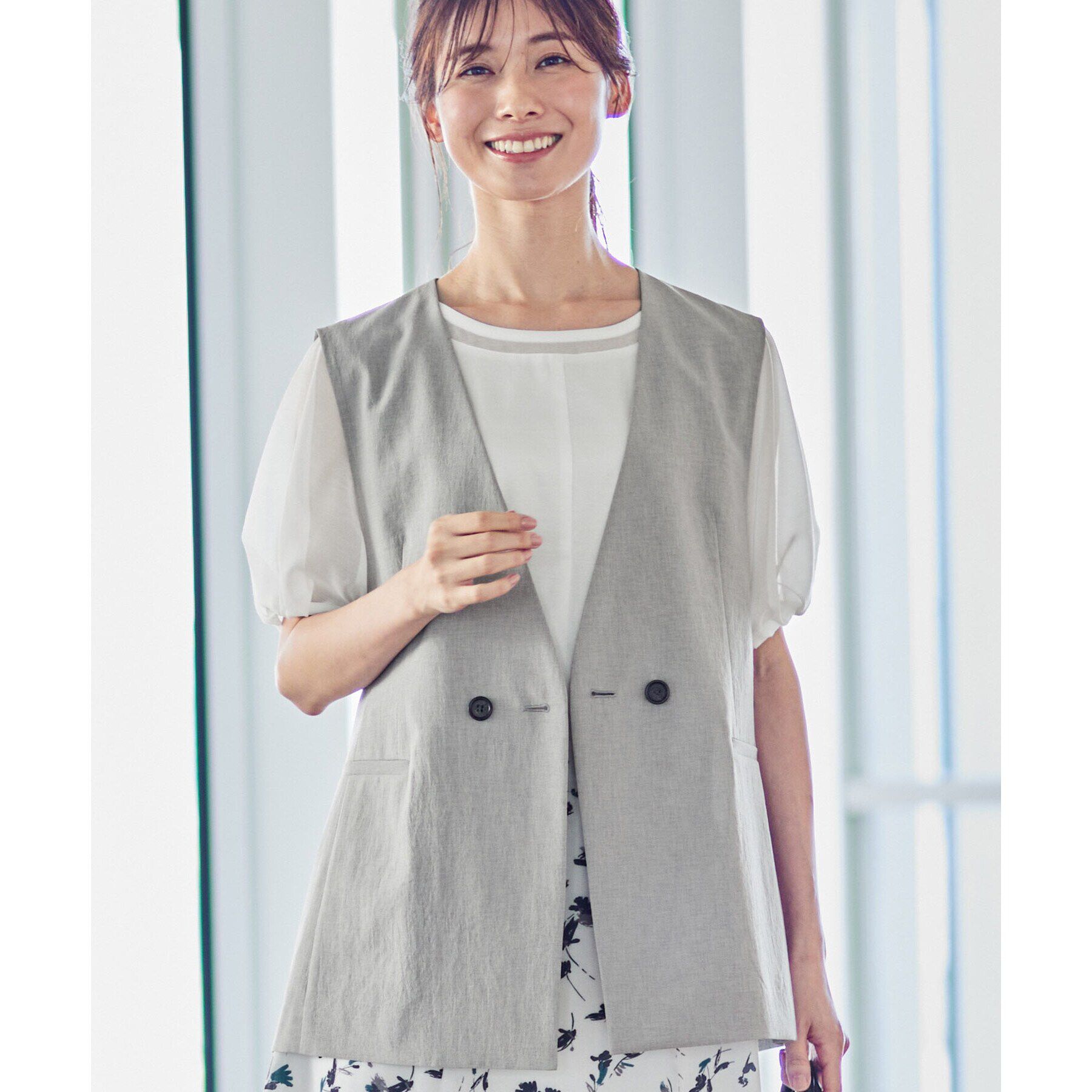 Reflect「【SALE／UVカット／接触冷感／洗える／シワになりにくい】涼しげサマージレ」|ベスト・ジレ|ライトグレー(011