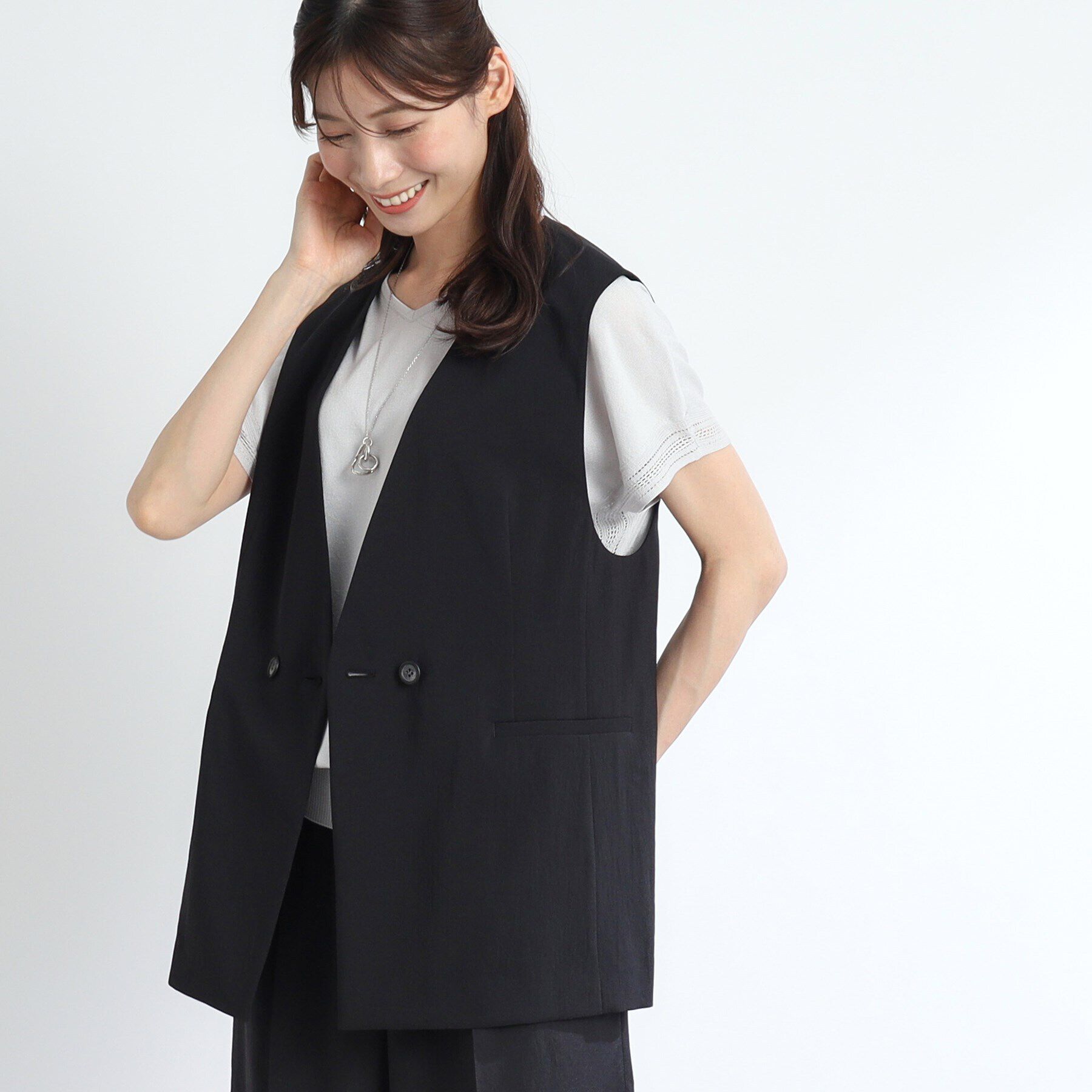 Reflect「【SALE／UVカット／接触冷感／洗える／シワになりにくい】涼しげサマージレ」|ベスト・ジレ|ブラック(019)