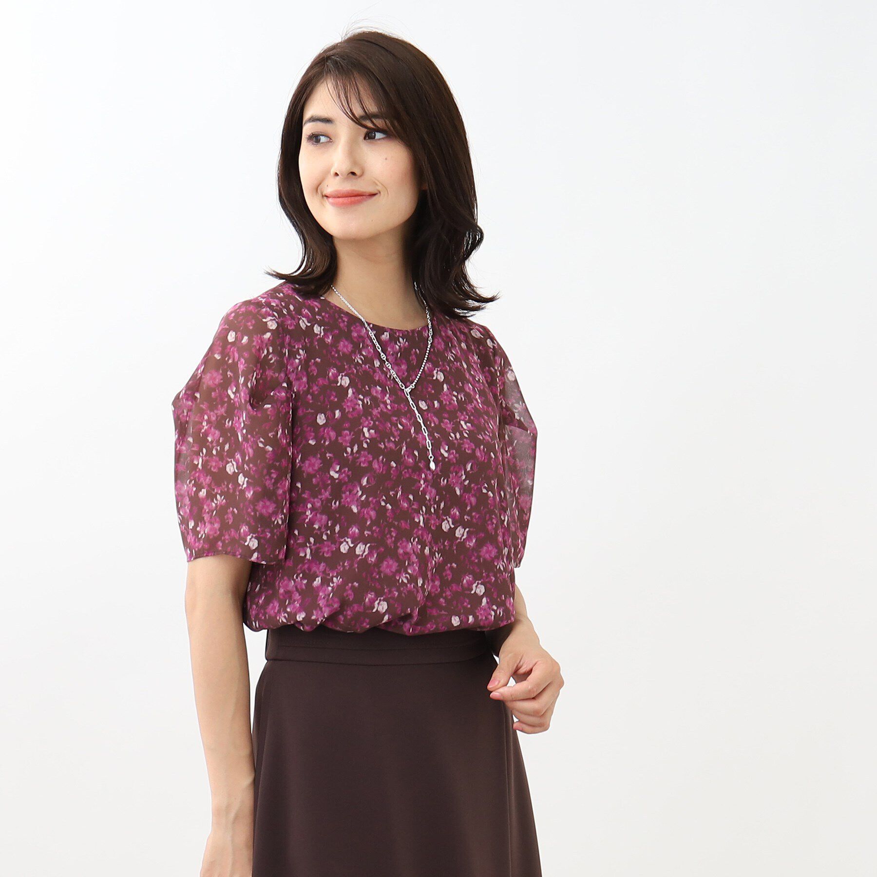 Reflect「【WEB限定カラーあり／マシンウォッシュ／セットアップ可能】フラワープリントブラウス」|シャツ・ブラウス|ボルドー(164)