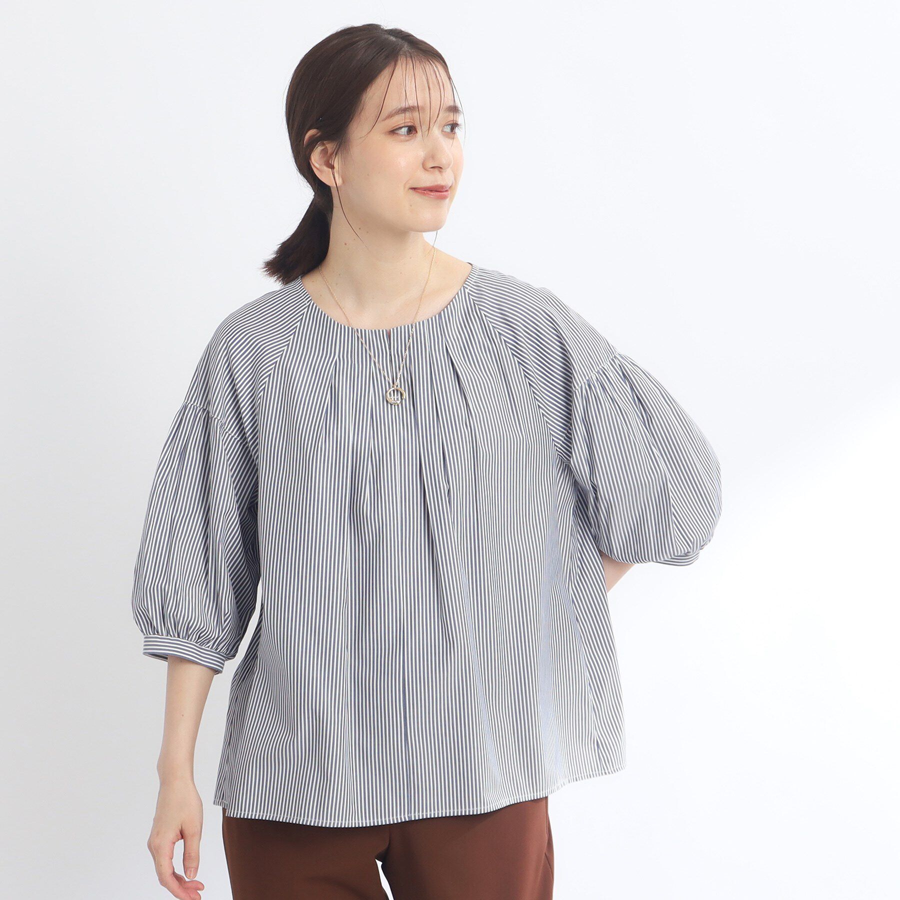 Reflect「【E‐QUALITY／手洗い可】ふんわりスリーブストライプブラウス」|シャツ・ブラウス|