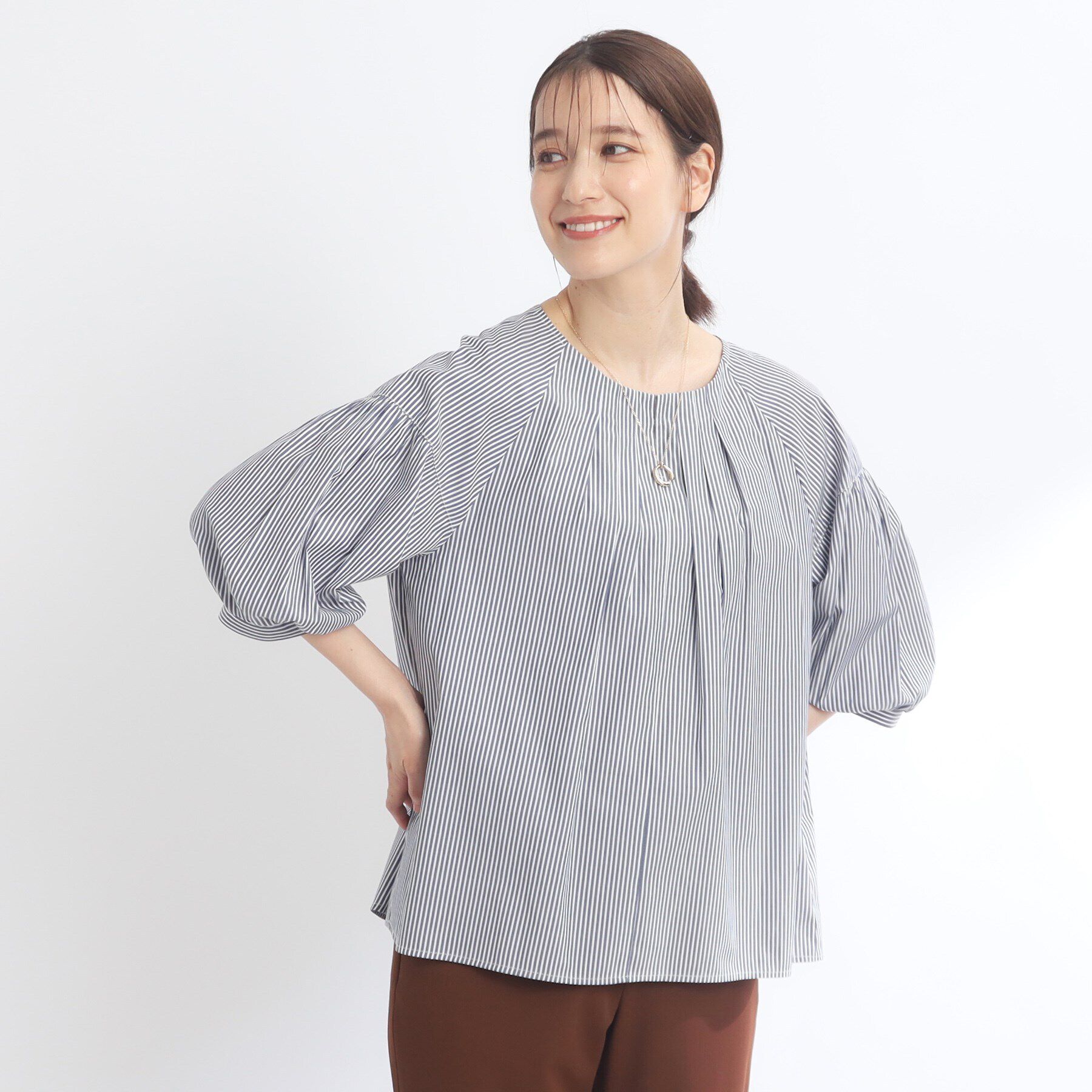 Reflect「【E‐QUALITY／手洗い可】ふんわりスリーブストライプブラウス」|シャツ・ブラウス|
