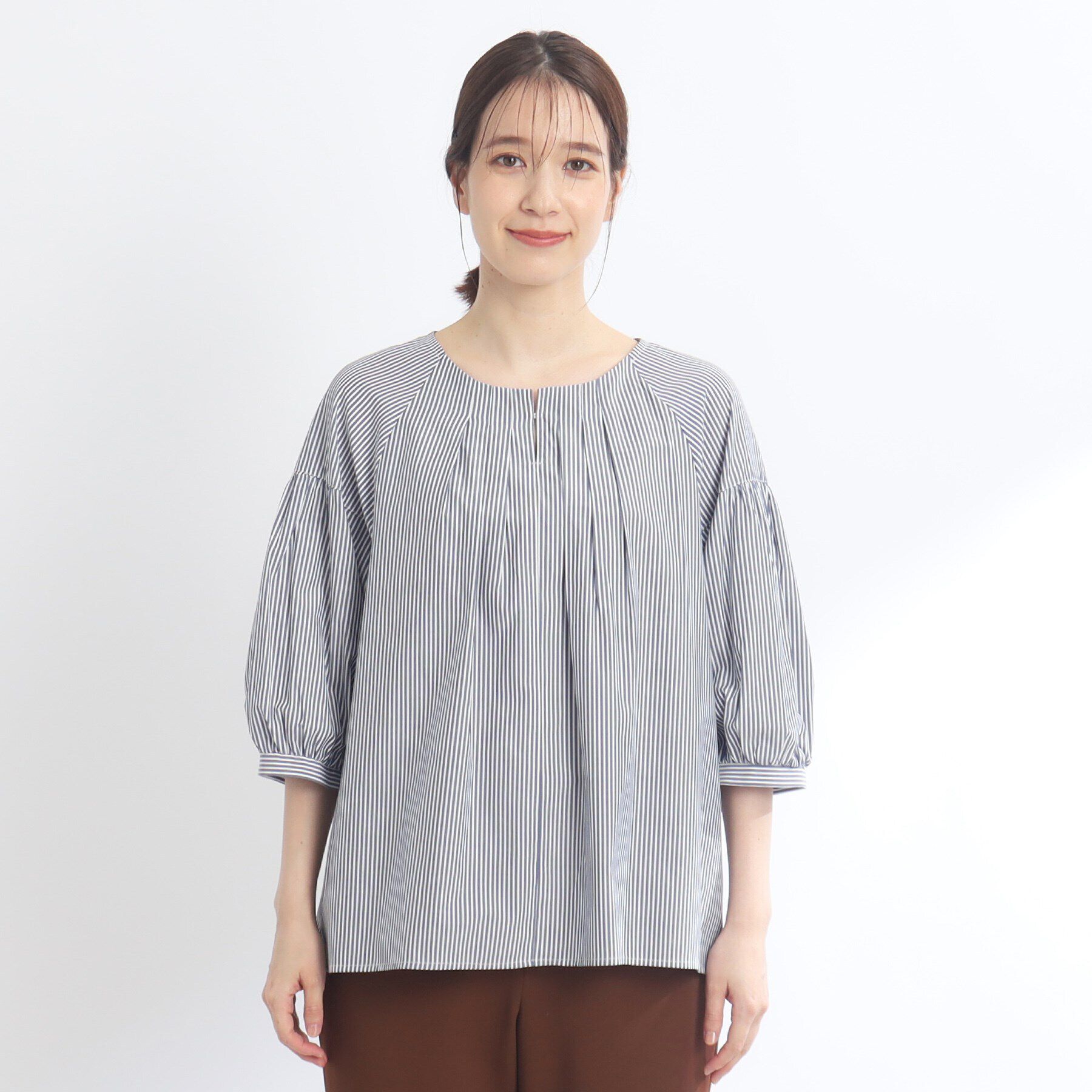 Reflect「【E‐QUALITY／手洗い可】ふんわりスリーブストライプブラウス」|シャツ・ブラウス|