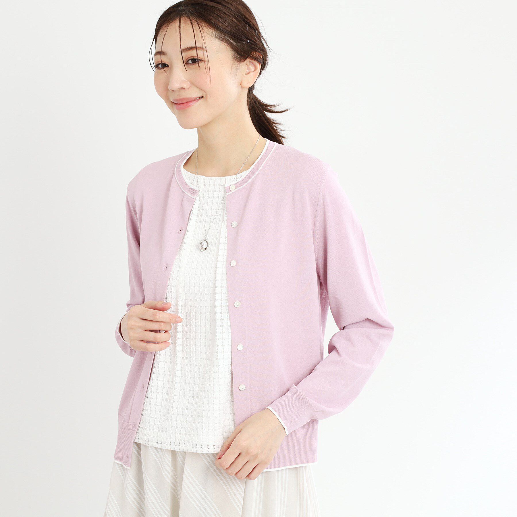 Reflect「【手洗い可／アンサンブル可】バイカラーカーディガン」|カーディガン|ピンク(572)