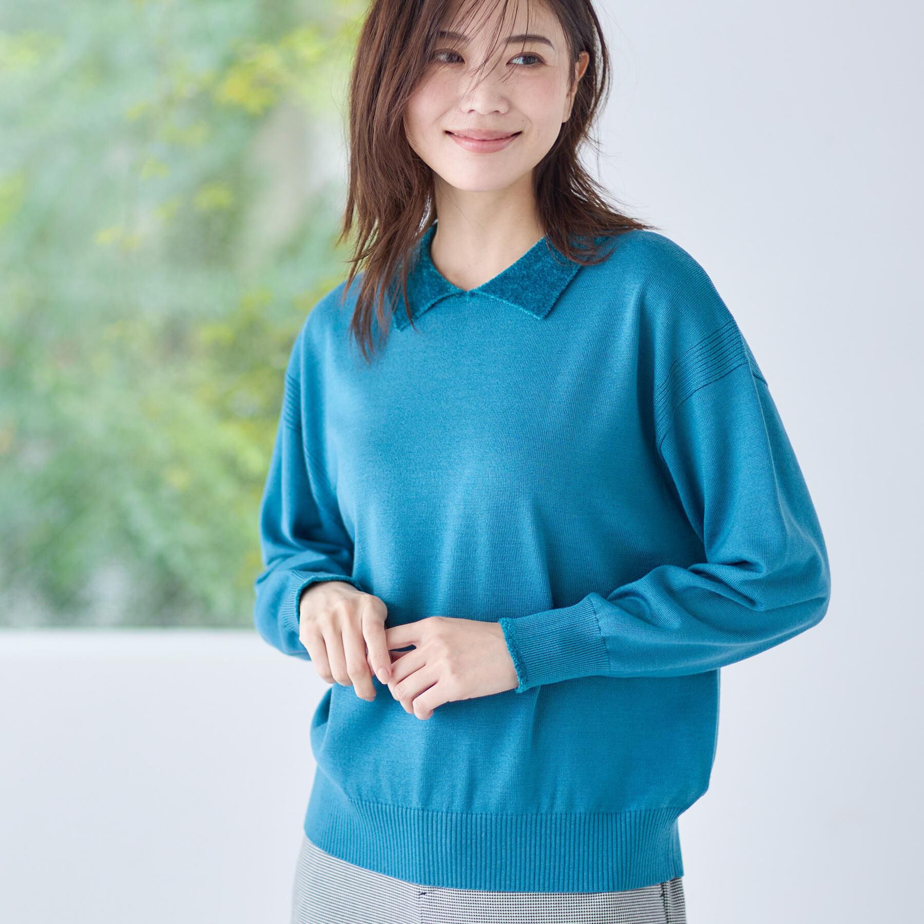 Reflect「【着映え◎】衿つきニットトップス」|ニット・セーター|ブルーグリーン(09