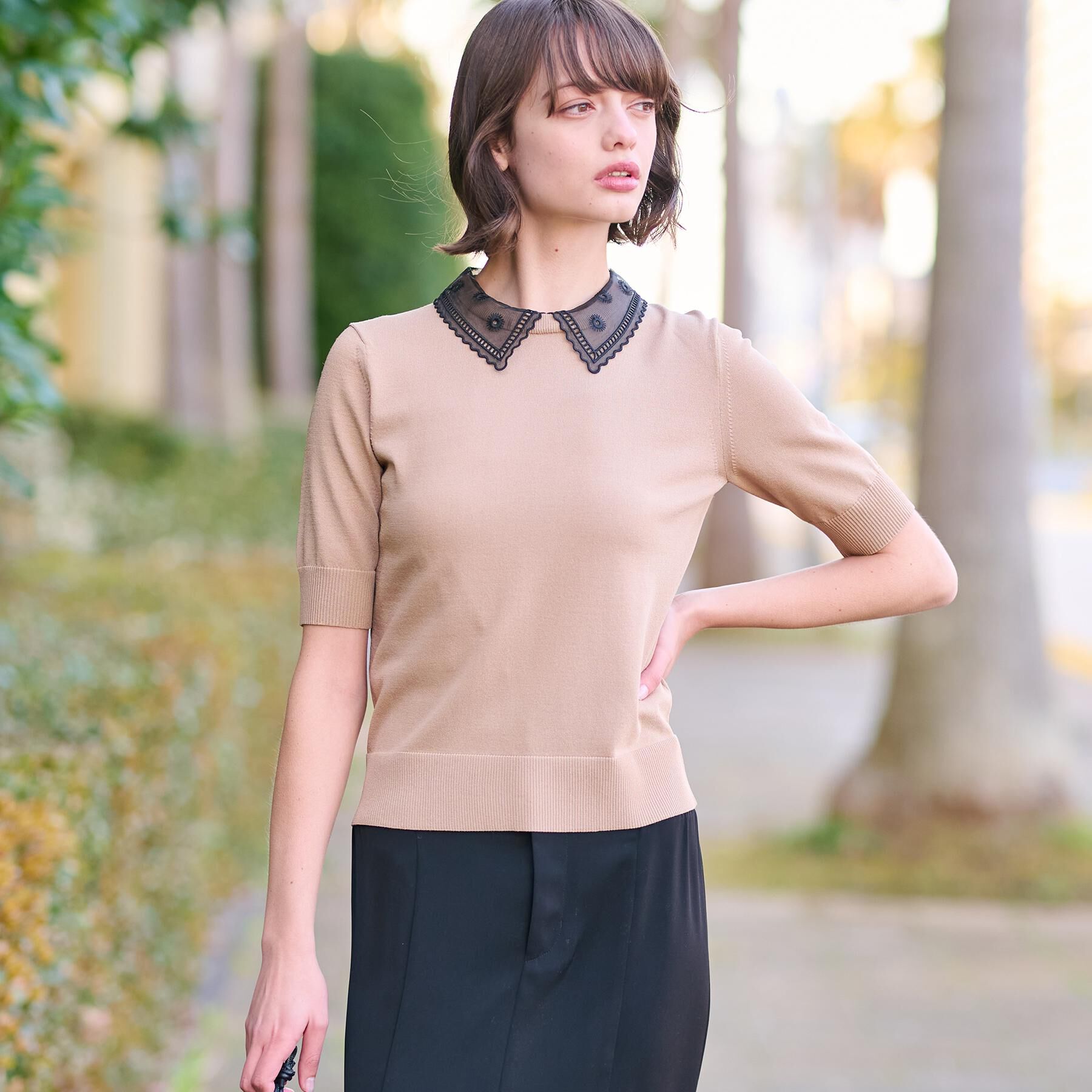 DRESSTERIOR「【洗える／2WAY】エンブロイダリーカラーニット」|ニット・セーター|