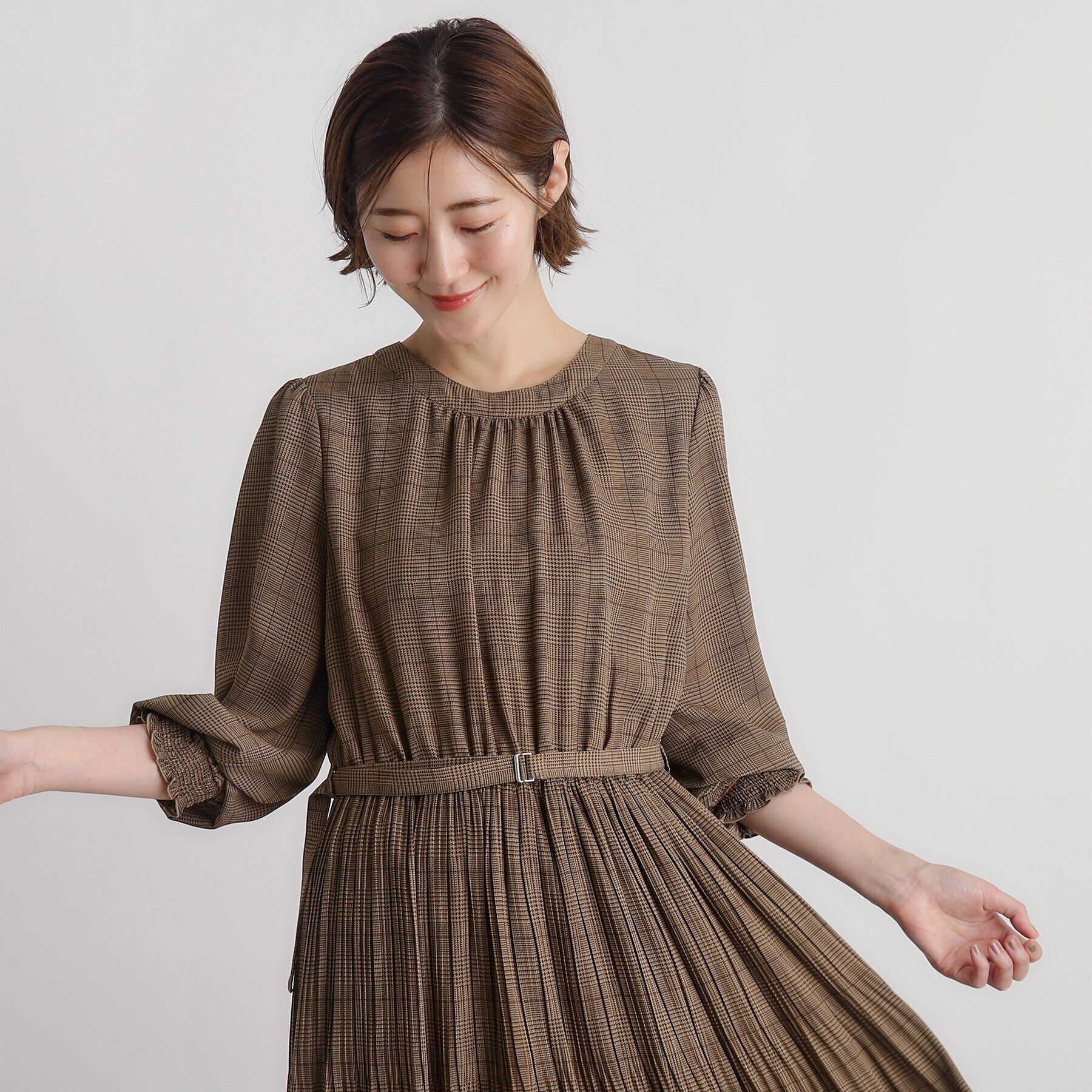 grove「ドビーアソートチェックプリントワンピース」|ワンピース|