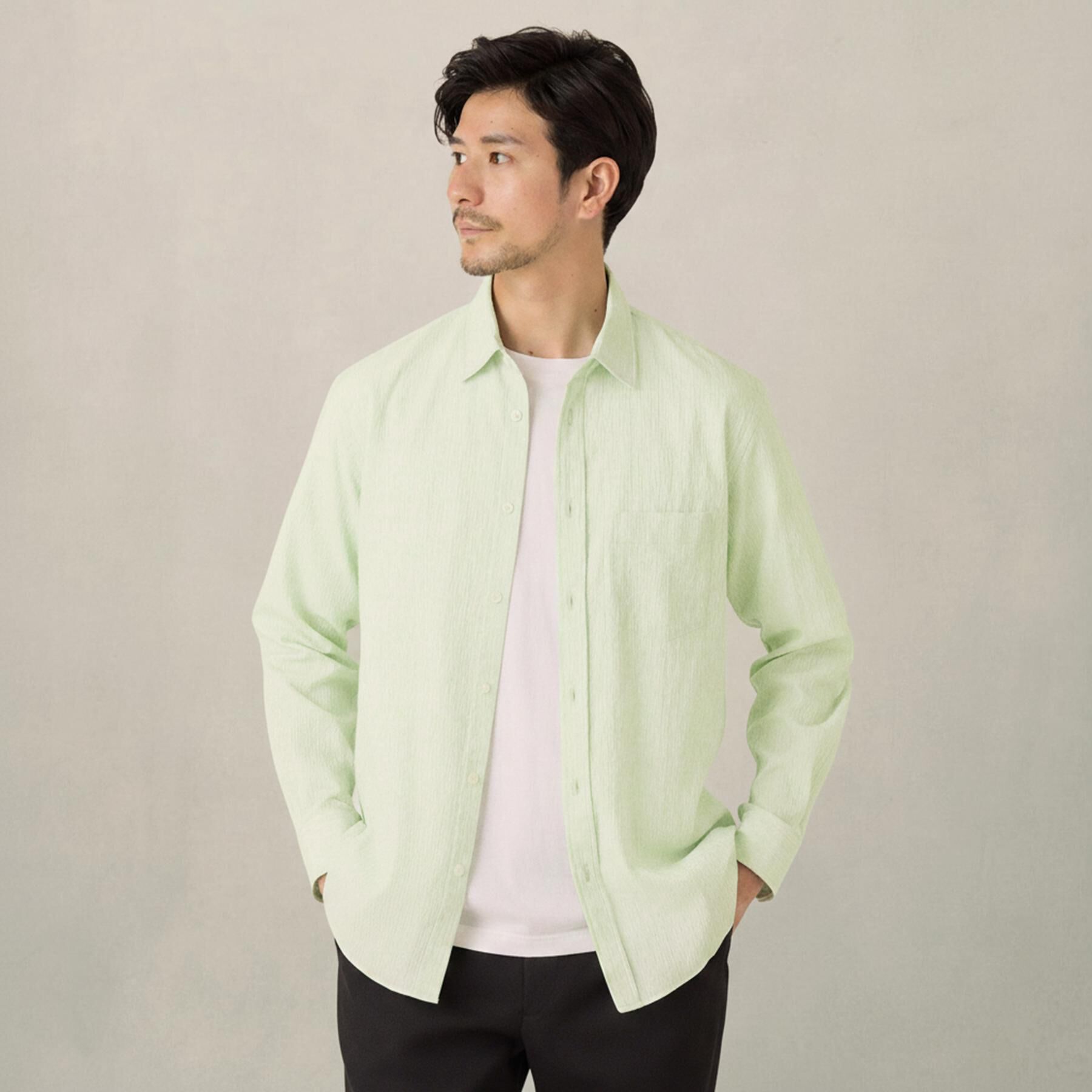 TAKEO KIKUCHI「播州 ドビーストライプ フラワーシャツ」|シャツ・ブラウス|グリーン(324)