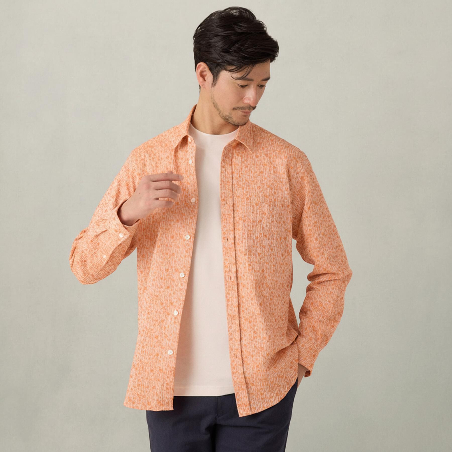 TAKEO KIKUCHI「播州 ドビーストライプ フラワーシャツ」|シャツ・ブラウス|オレンジ(367)
