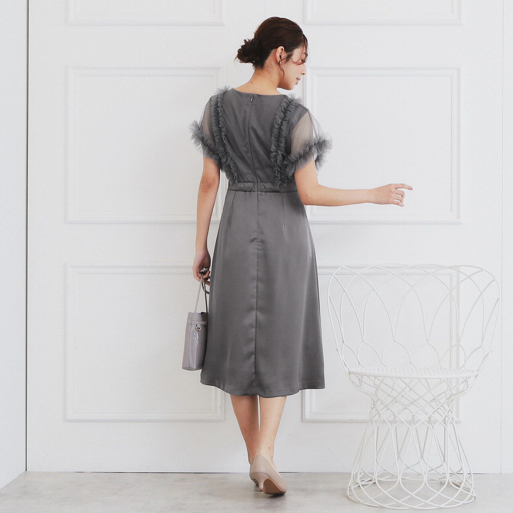 index「チュールフリルレイヤードサテンワンピース【洗濯機洗い可】」|ワンピース|