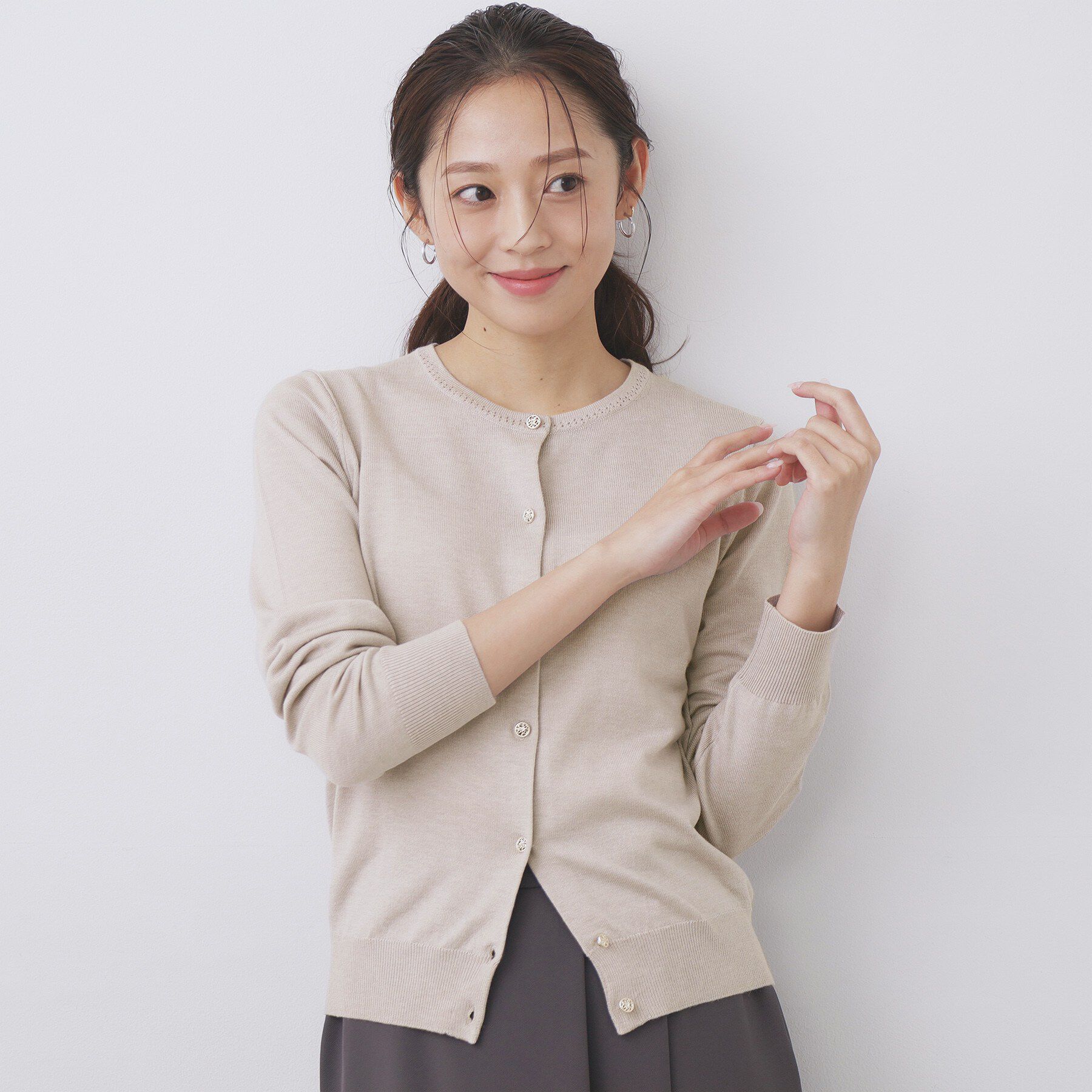 index「柄編みクルーネックカーディガン【洗濯機OK】」|カーディガン|