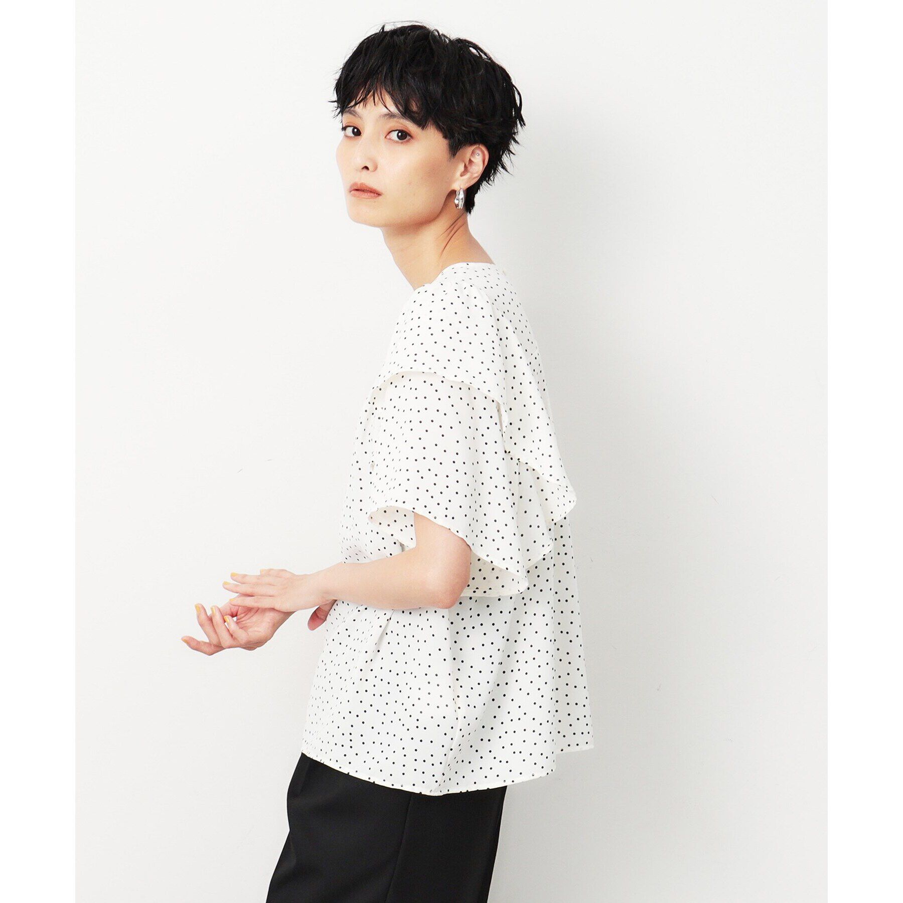 OPAQUE.CLIP「《美人百花掲載》ドットプリントフレアスリーブ【洗濯機洗い可】」|シャツ・ブラウス|