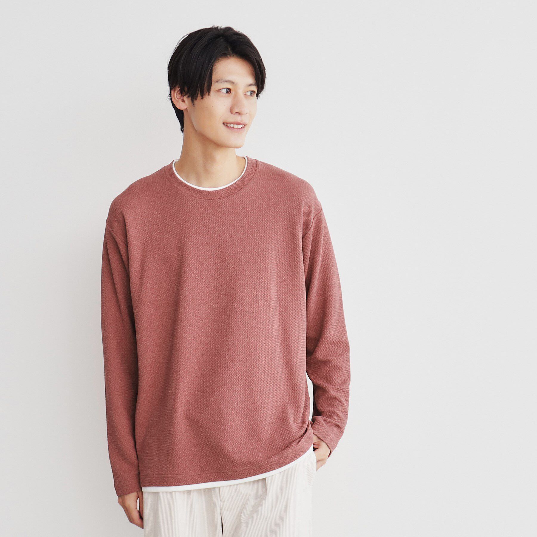 THE SHOP TK「杢ふくれフェイクレイヤードプルオーバー」|Tシャツ・カットソー|ﾋﾟﾝｸ(074)