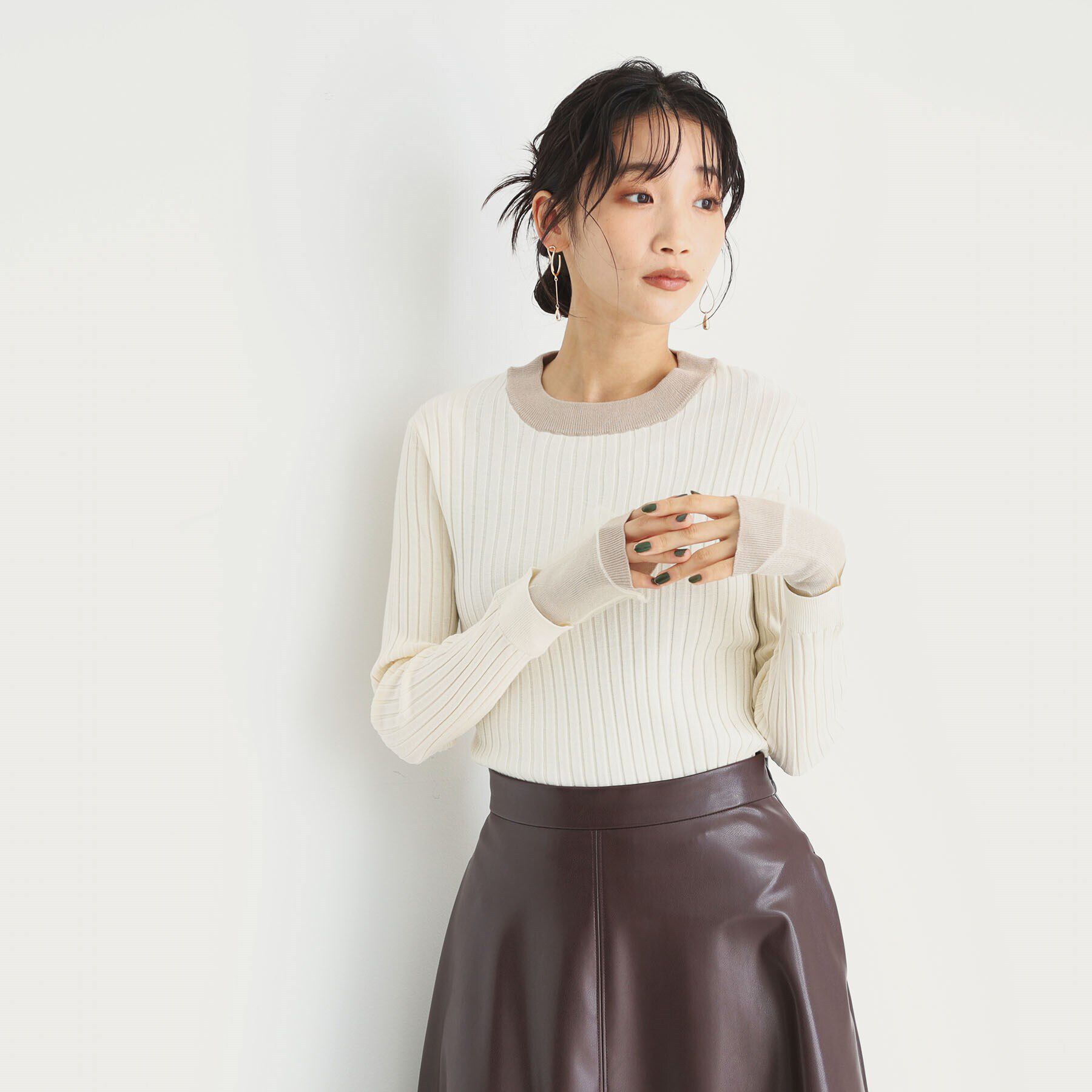 THE SHOP TK「袖シアー配色リブ【洗えるニット】」|ニット・セーター|