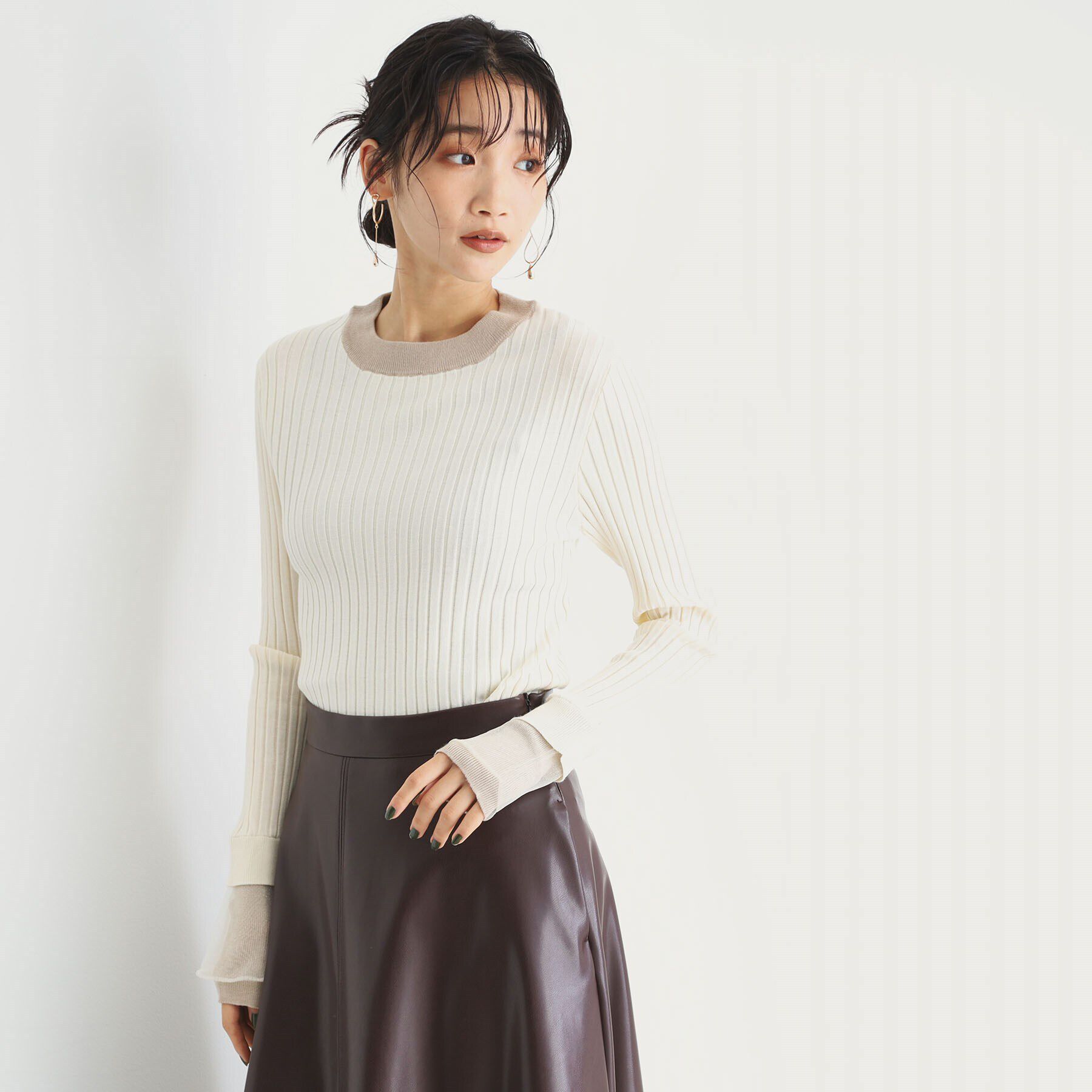 THE SHOP TK「袖シアー配色リブ【洗えるニット】」|ニット・セーター|