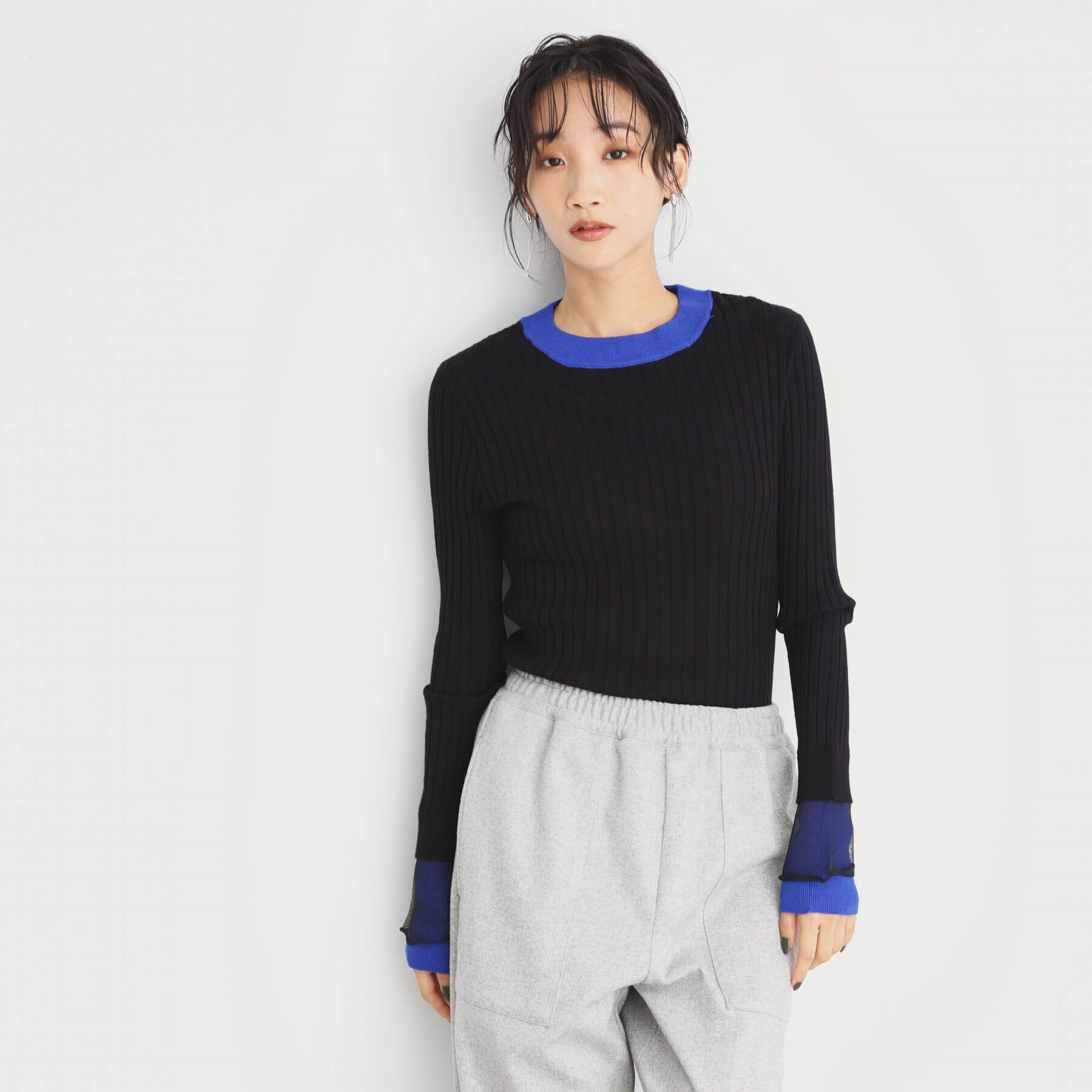 THE SHOP TK「袖シアー配色リブ【洗えるニット】」|ニット・セーター|