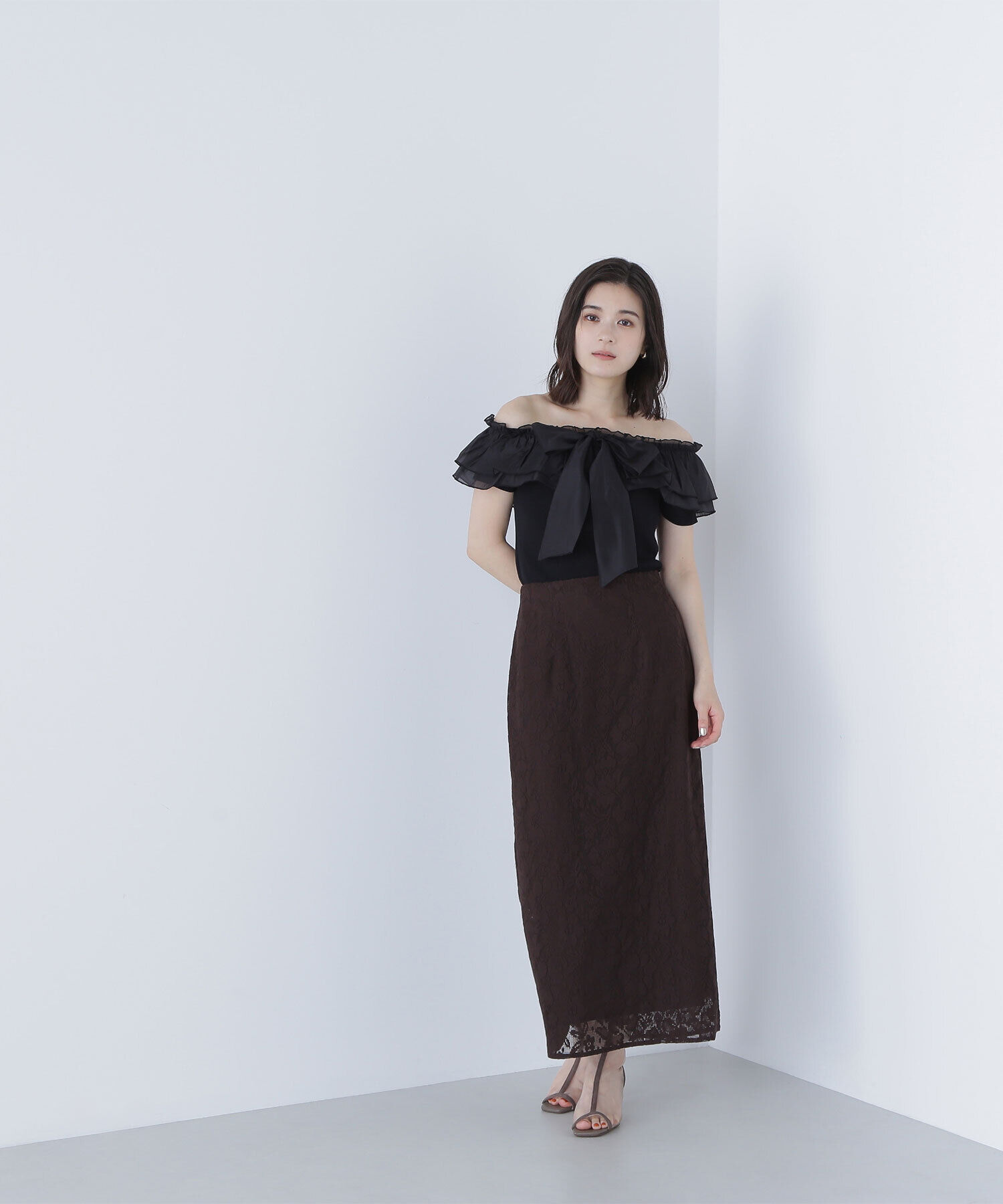  「オフショルフリルリボンニット」|ニット・セーター|