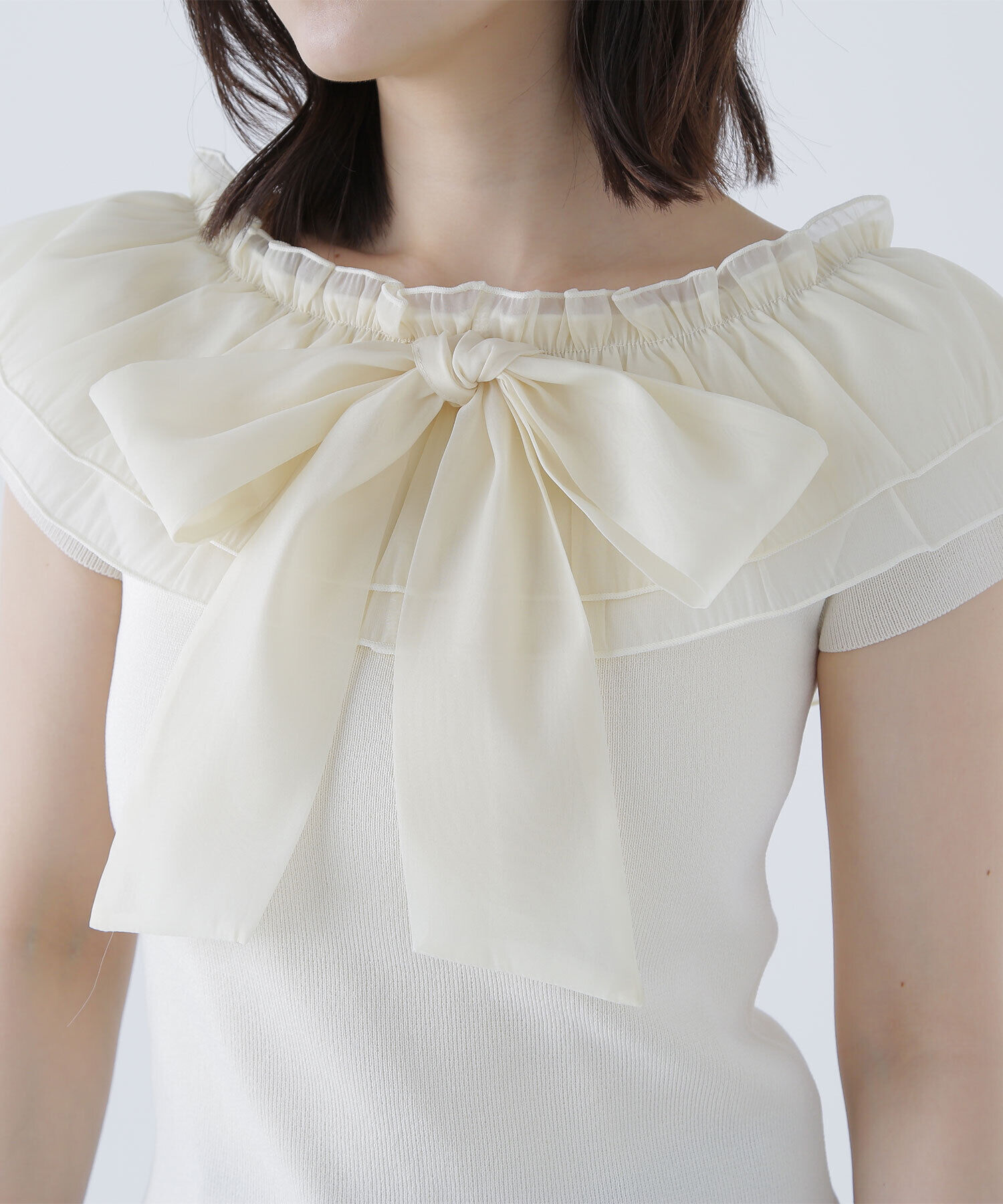  「オフショルフリルリボンニット」|ニット・セーター|