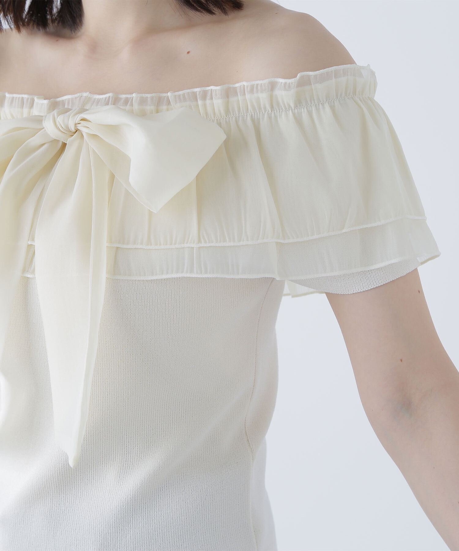  「オフショルフリルリボンニット」|ニット・セーター|